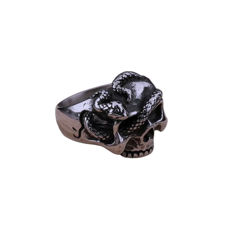 Anel Snake Wrapped Skull Aço Inox | Rocktude