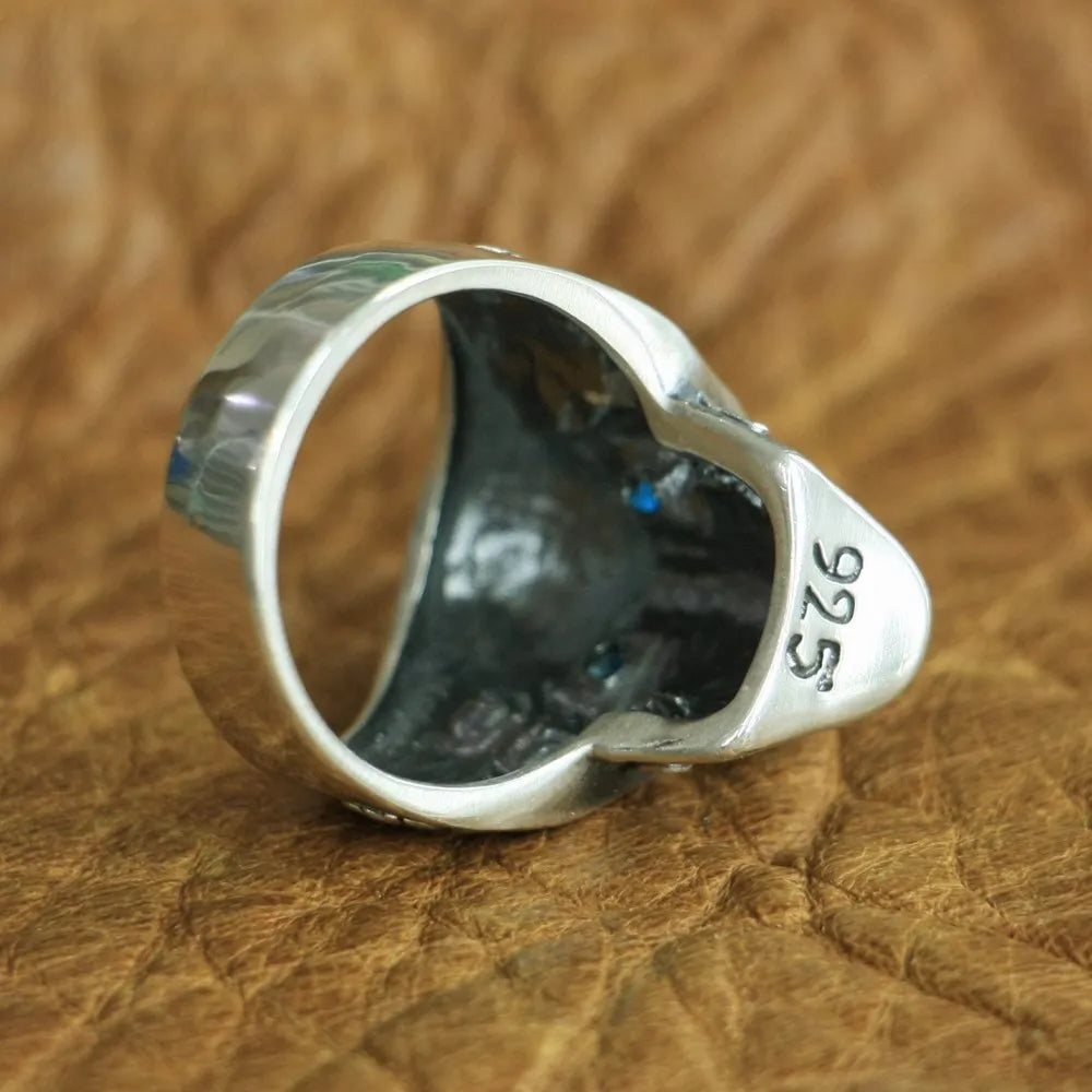 Anel Caveira Punk Pedra Olhos Azuis