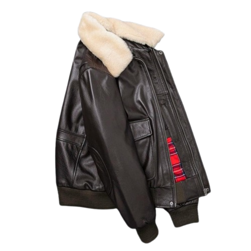 Jaqueta de Couro Air Force Gola de Lã