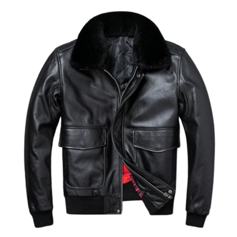 Jaqueta de Couro Air Force Gola de Lã