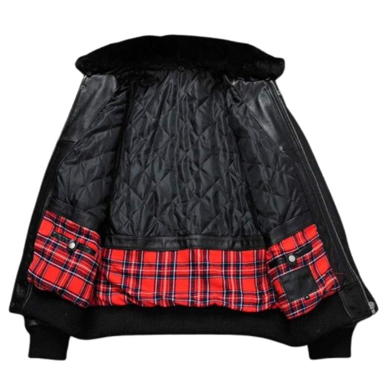 Jaqueta de Couro Air Force Gola de Lã
