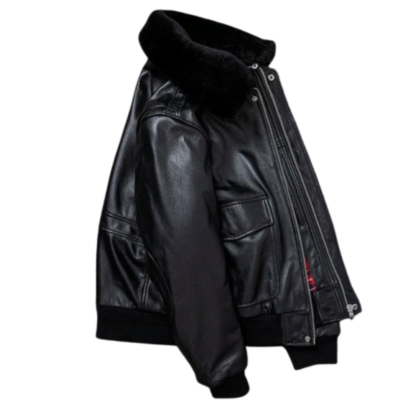 Jaqueta de Couro Air Force Gola de Lã