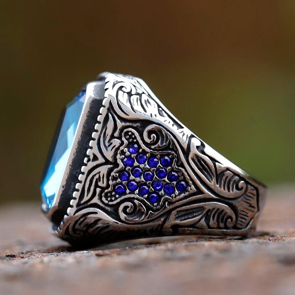 Anel Prata Thin Pedra Azul Turca - Rocktude