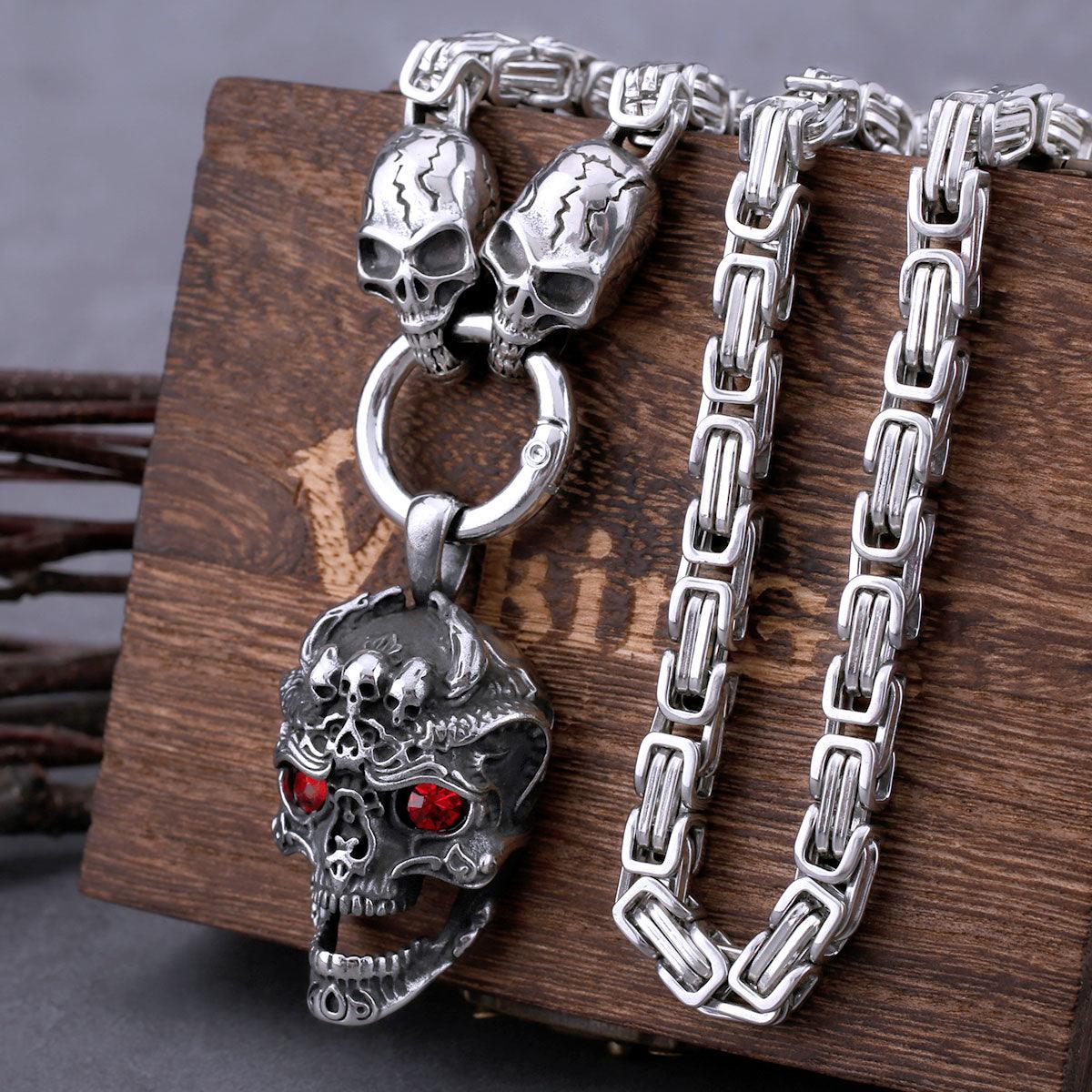 Colar Skull Eye Red Aço Inox - Rocktude