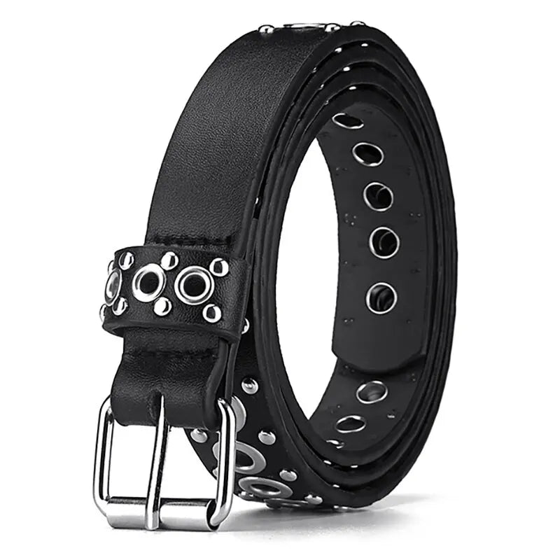 Cinto Couro Feminino Punk Holes
