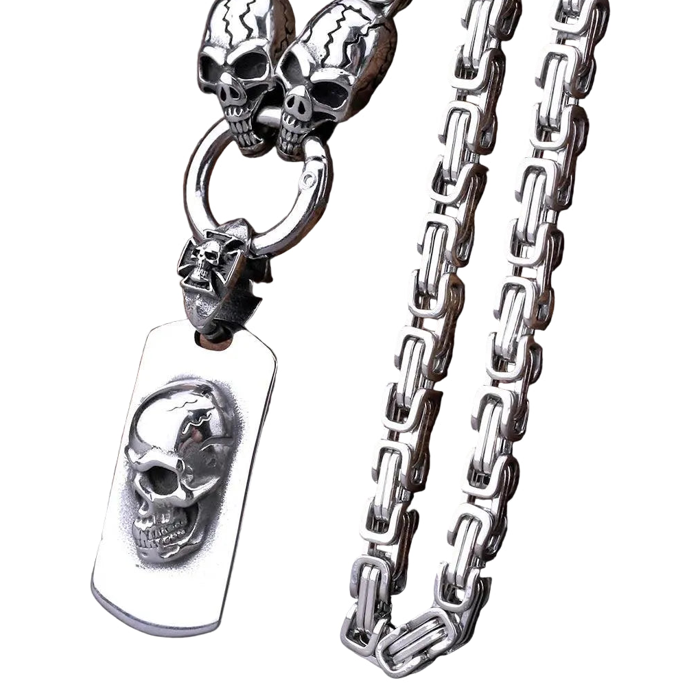 Colar de Caveira Hardcore Aço Inoxidável - Rocktude