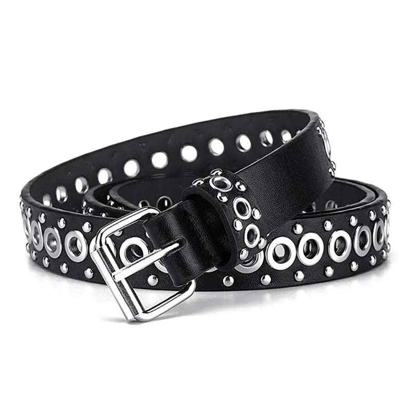 Cinto Couro Feminino Punk Holes