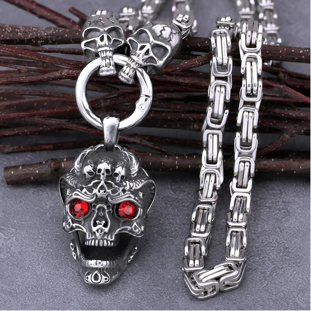 Colar Skull Eye Red Aço Inox - Rocktude
