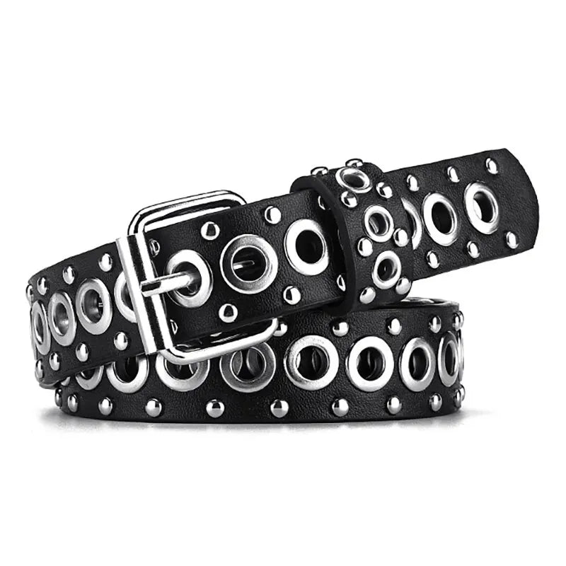 Cinto Couro Feminino Punk Holes