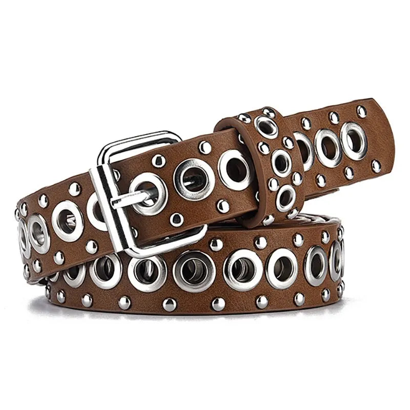 Cinto Couro Feminino Punk Holes