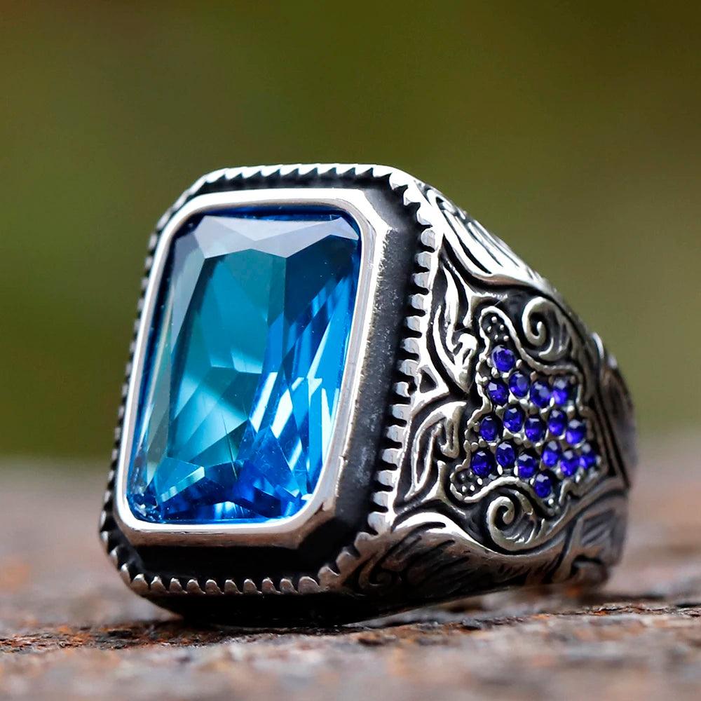 Anel Prata Thin Pedra Azul Turca - Rocktude