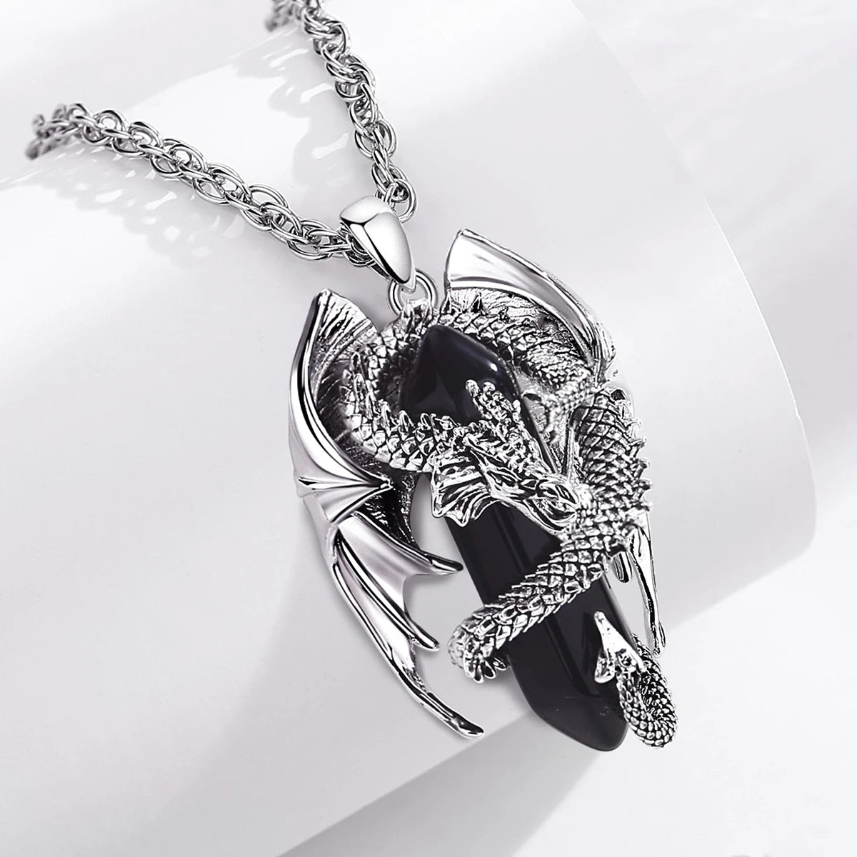 Colar Cristal Pingente Dragão Aço Inoxidável