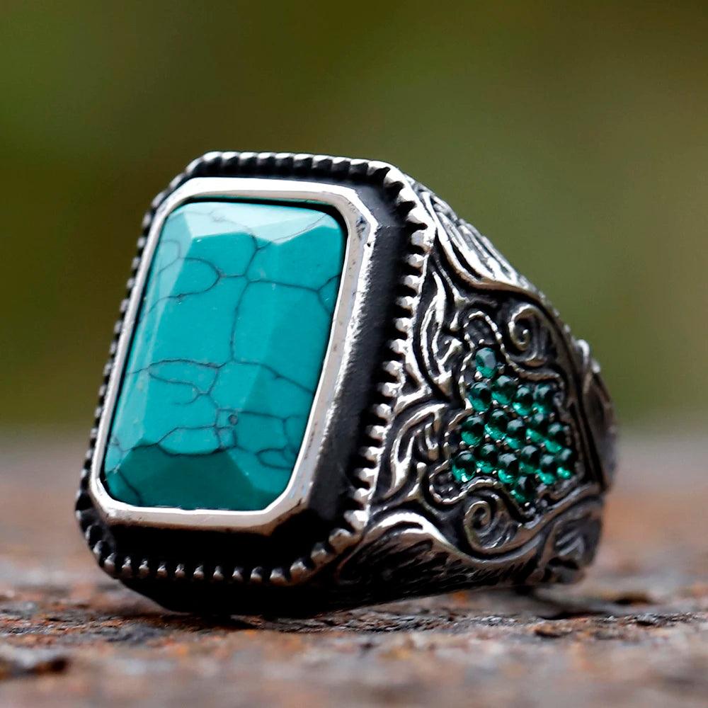 Anel Prata Thin Pedra Azul Turca - Rocktude