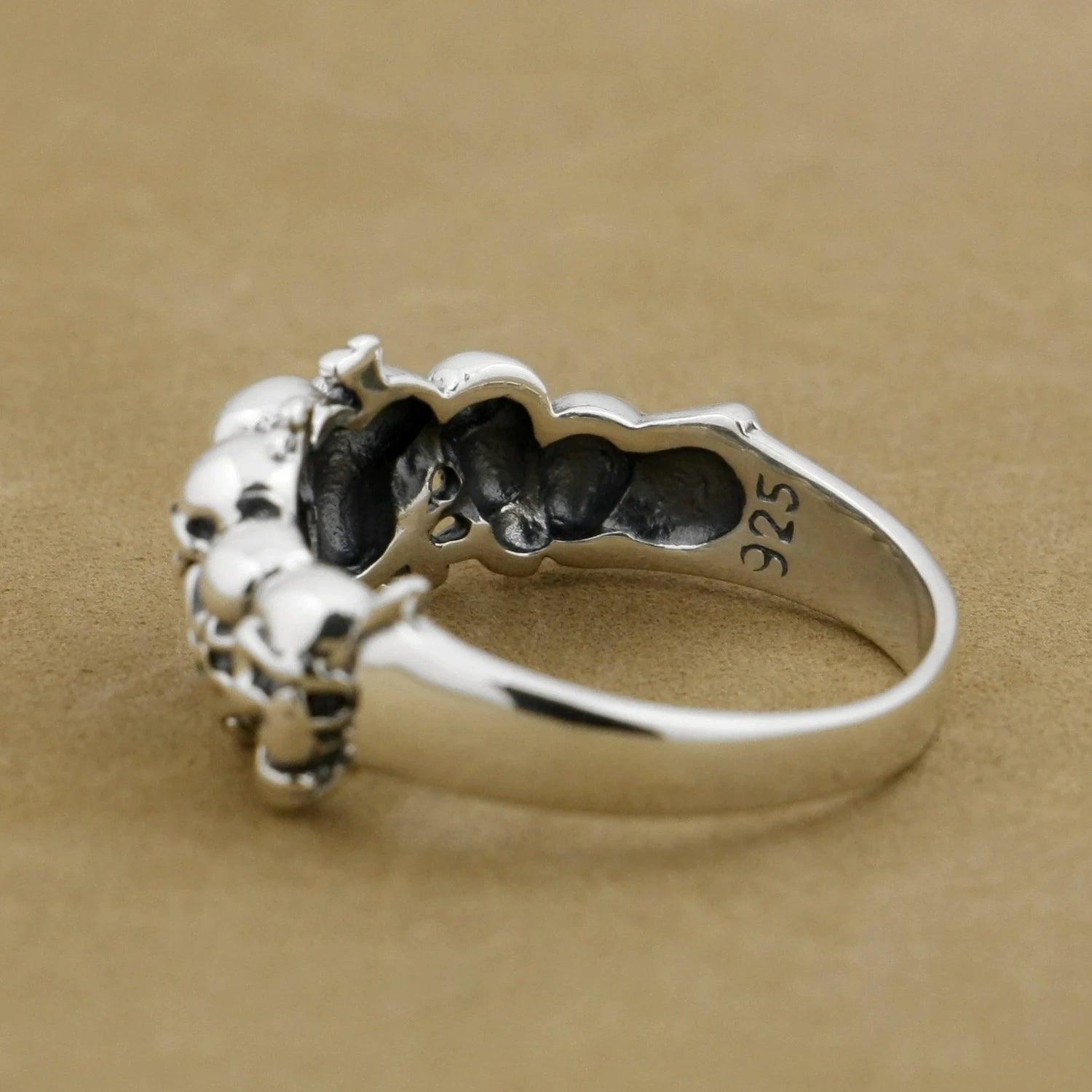 Anel de Caveiras Prata 925 - Rocktude