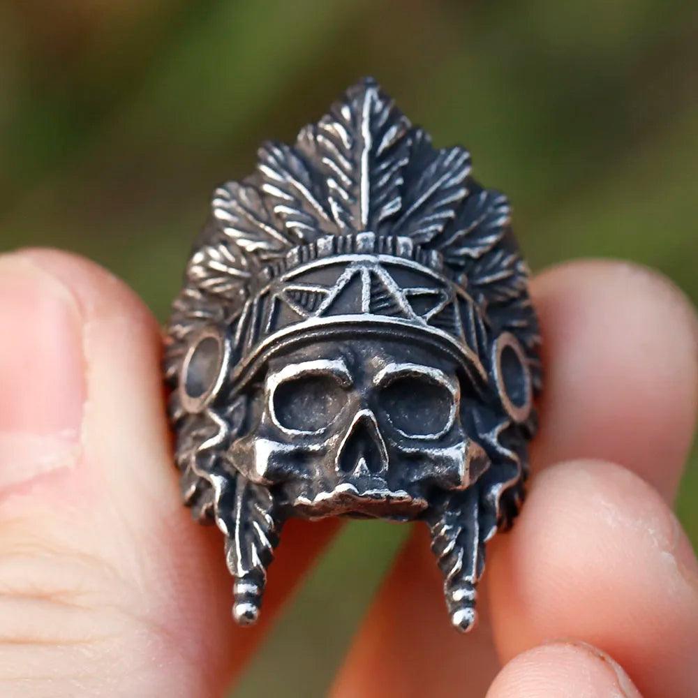 Anel Skull Indígena Aço Inoxidável - Rocktude