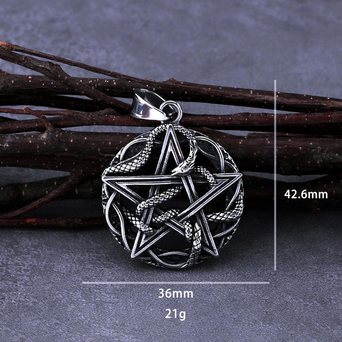 Colar Pentagrama Serpente Aço Inox - Rocktude