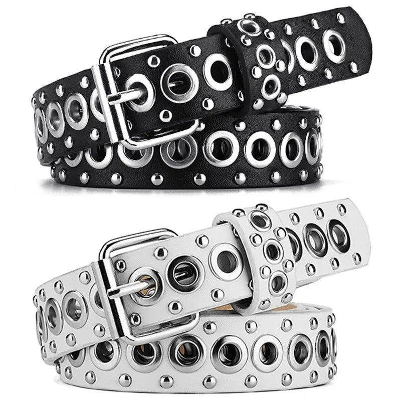 Cinto Couro Feminino Punk Holes