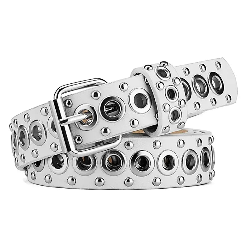 Cinto Couro Feminino Punk Holes