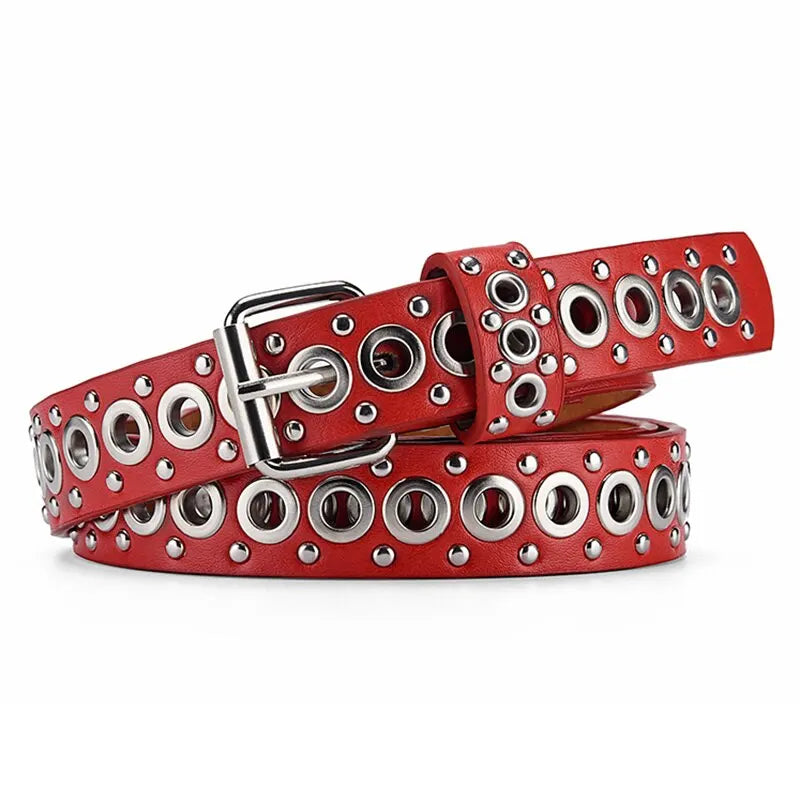 Cinto Couro Feminino Punk Holes