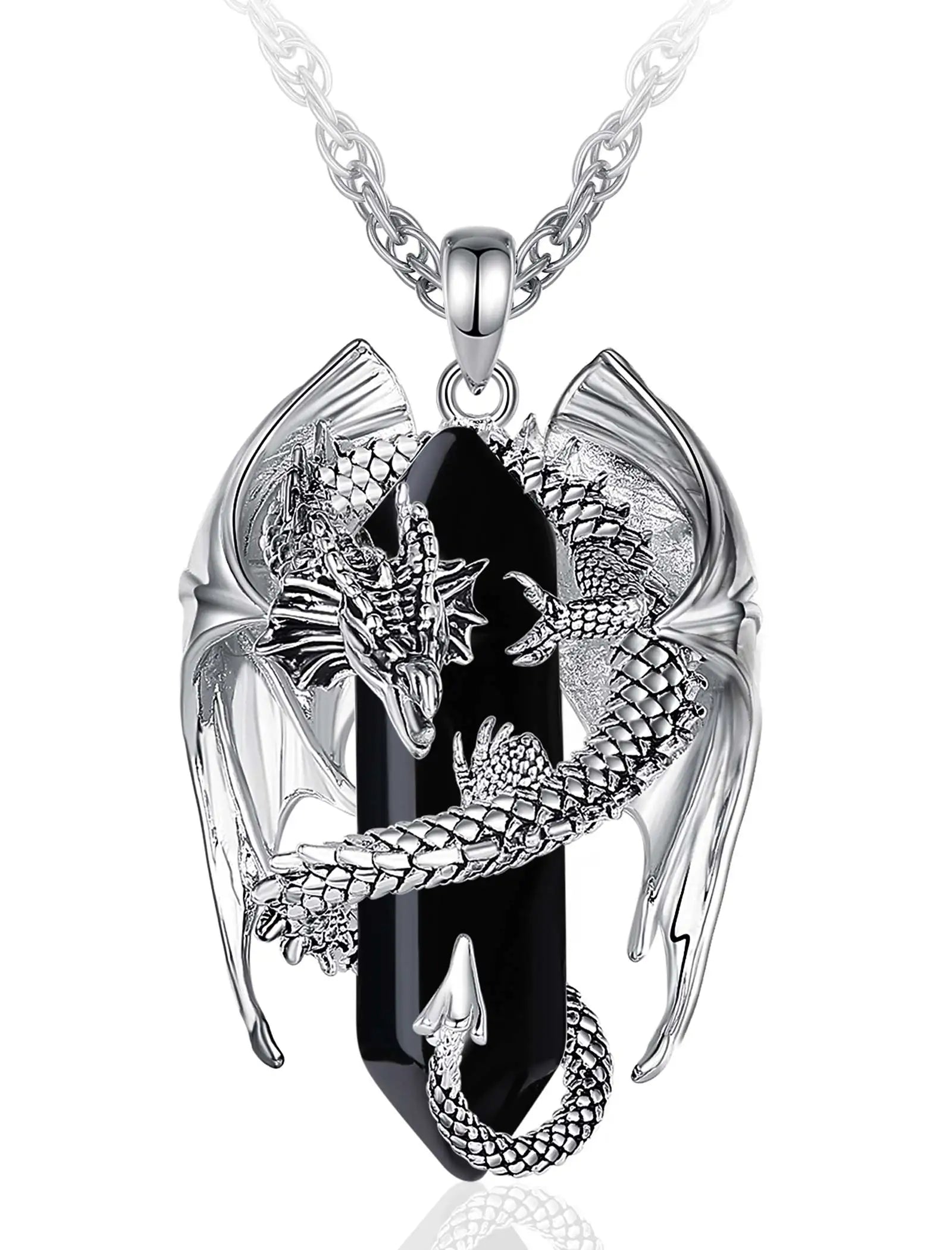 Colar Cristal Pingente Dragão Aço Inoxidável