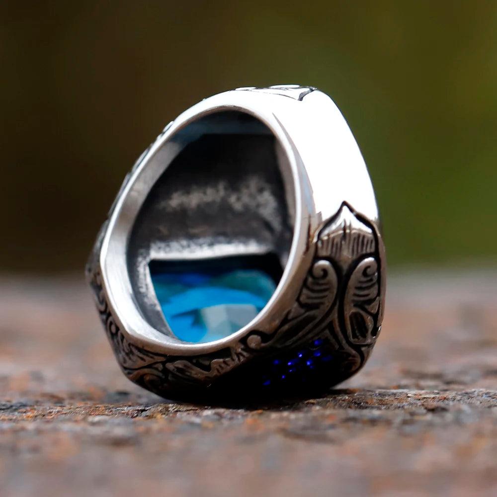 Anel Prata Thin Pedra Azul Turca - Rocktude