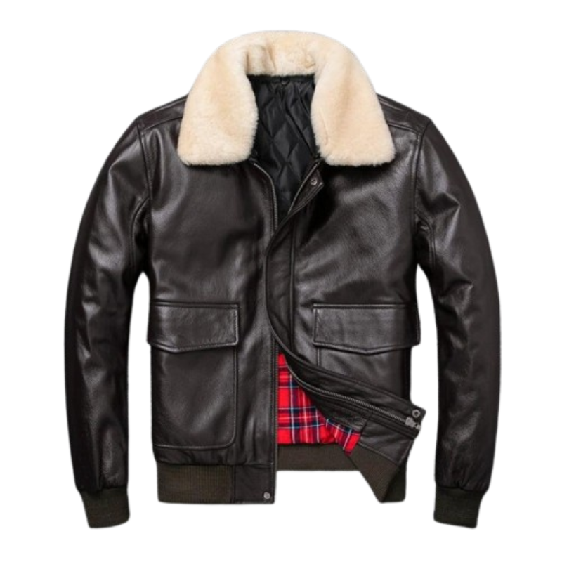 Jaqueta de Couro Air Force Gola de Lã