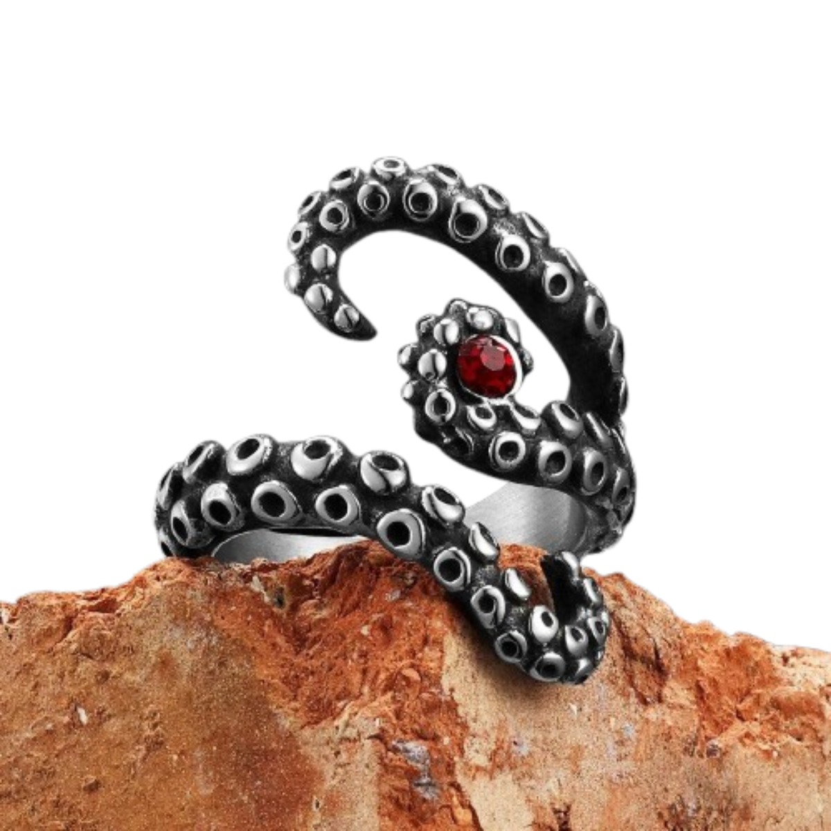 Anel Tentáculos Polvo Pedra Vermelha