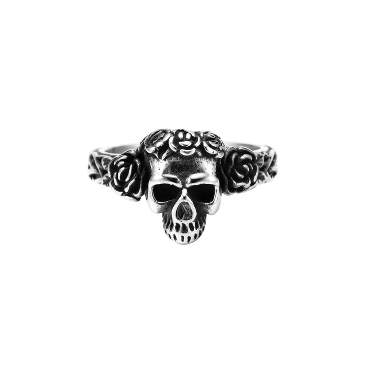 Anel Aliança Skull Rose Aço Inox
