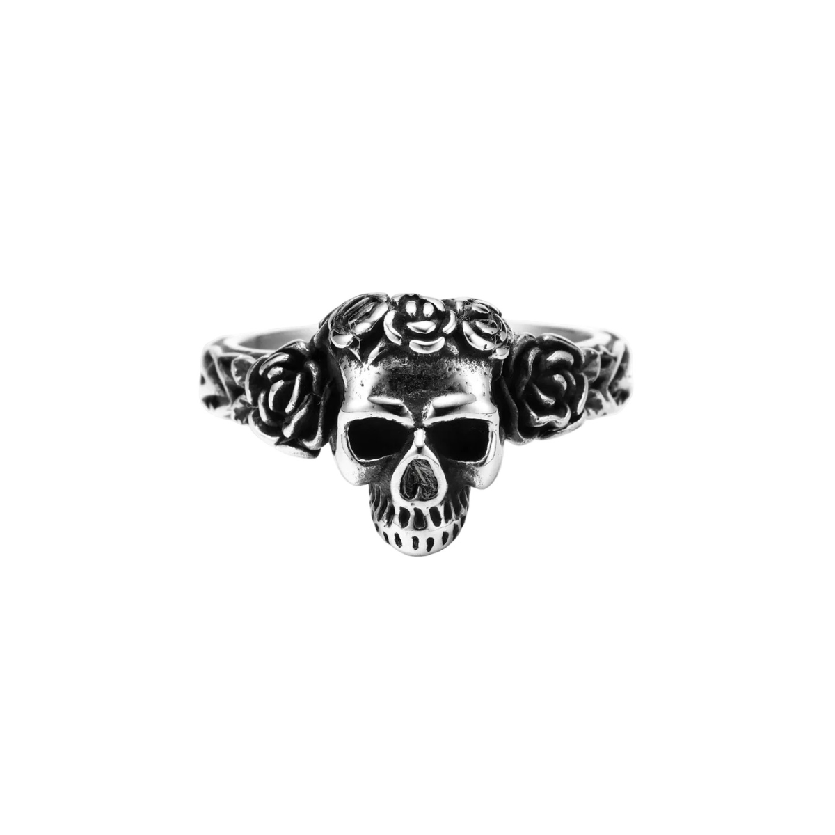 Anel Aliança Skull Rose Aço Inox