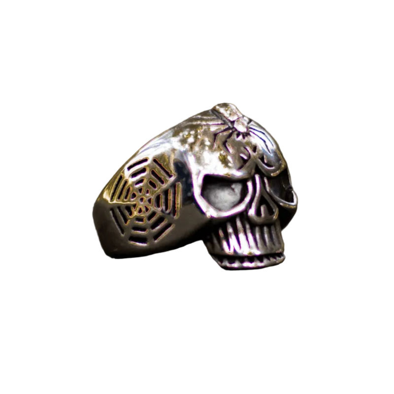 Anel Prata Caveira Spider Aço Inox | Rocktude