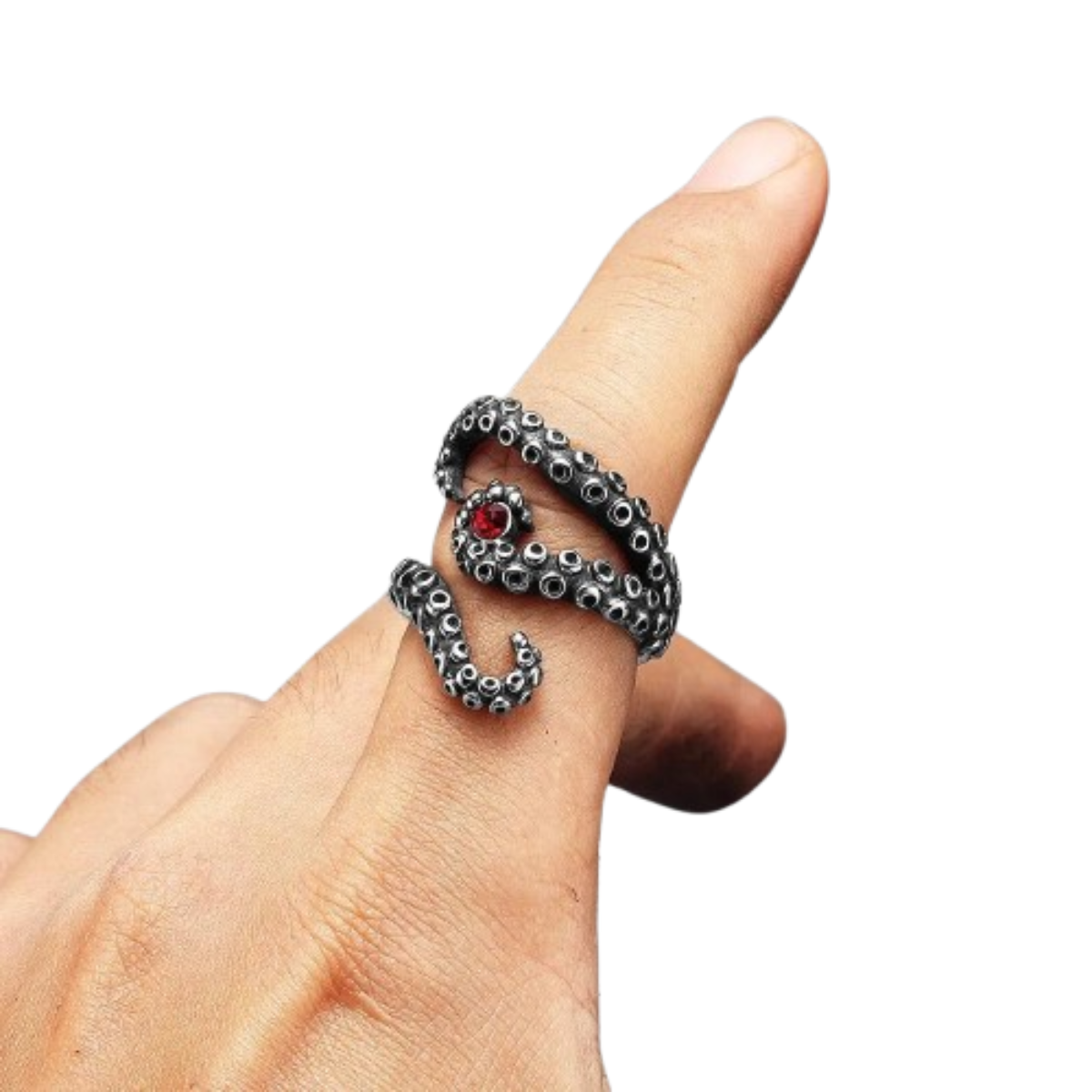 Anel Tentáculos Polvo Pedra Vermelha