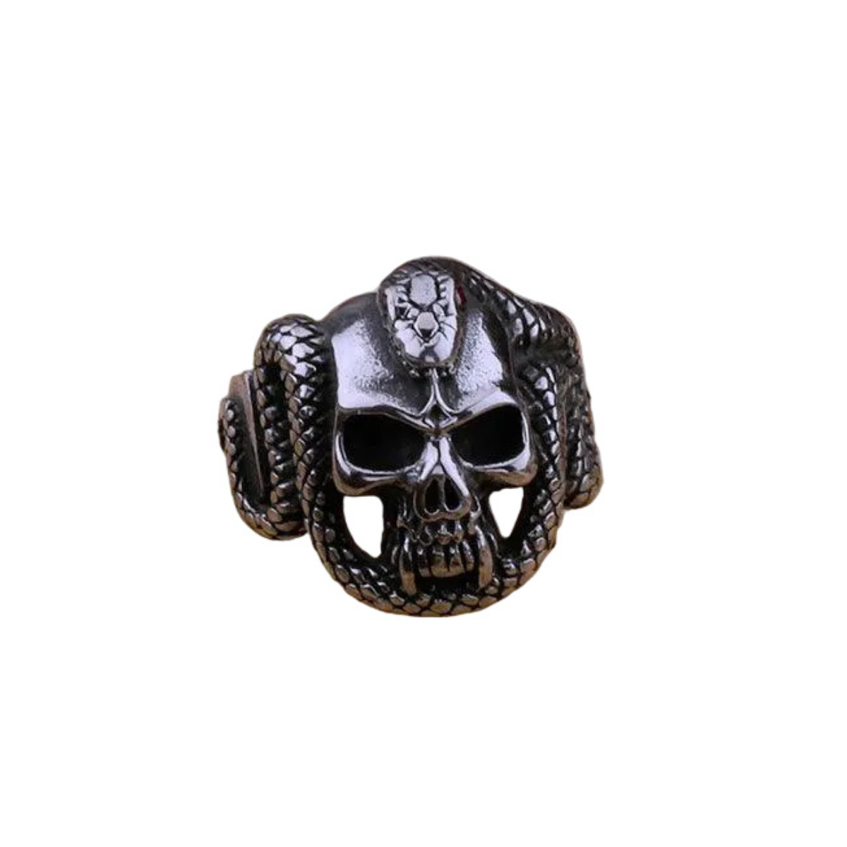 Anel Caveira Snake Vintage Aço Inox