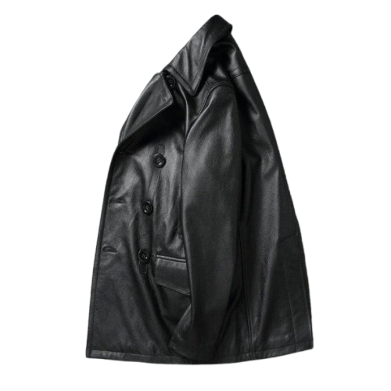 Casaco de Couro Genuino Classico Masculino Rocktude - Detalhe