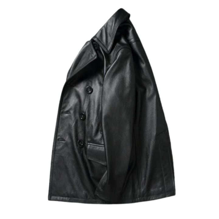 Casaco de Couro Genuino Classico Masculino Rocktude - Detalhe