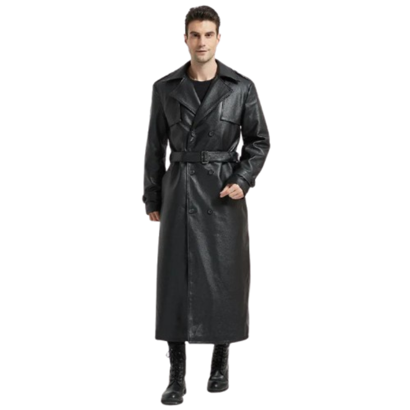 Casaco de Couro Longo Masculino Trincheira | Rocktude