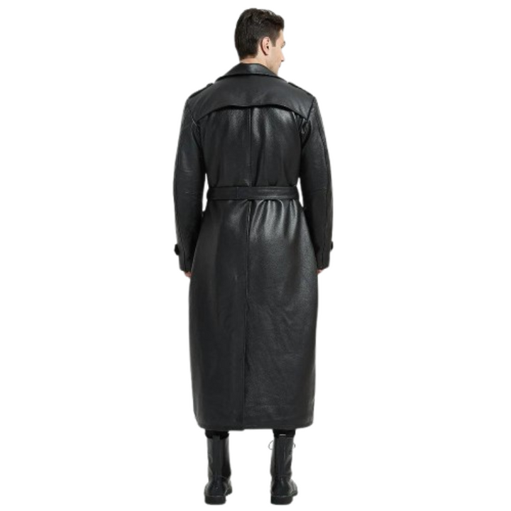 Casaco de Couro Longo Masculino Trincheira Rocktude - Costas