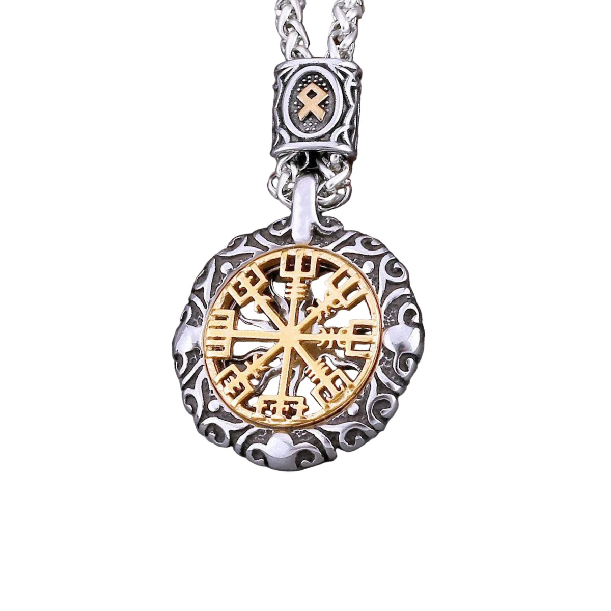Colar Pingente Bússola Viking Aço Inoxidável