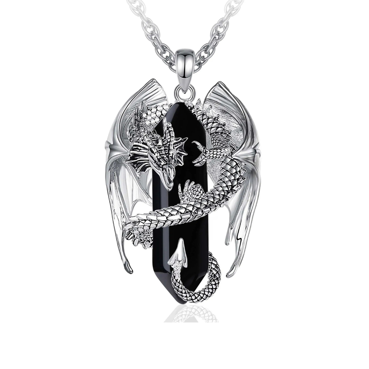 Colar Cristal Pingente Dragão Aço Inoxidável