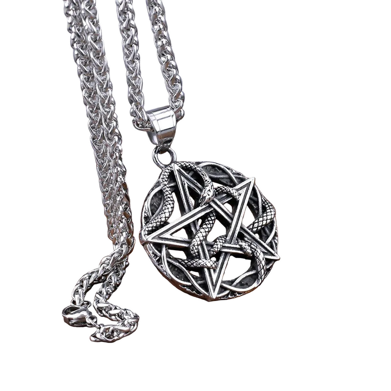 Colar Pentagrama Serpente Aço Inox | Rocktude