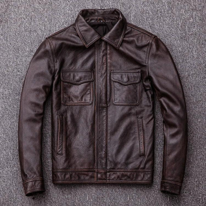 Jaqueta Couro Legitimo Vintage Masculina Rocktude - Lateral