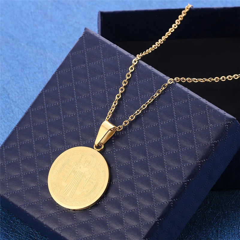 Colar Medalha de São Bento Aço Inox