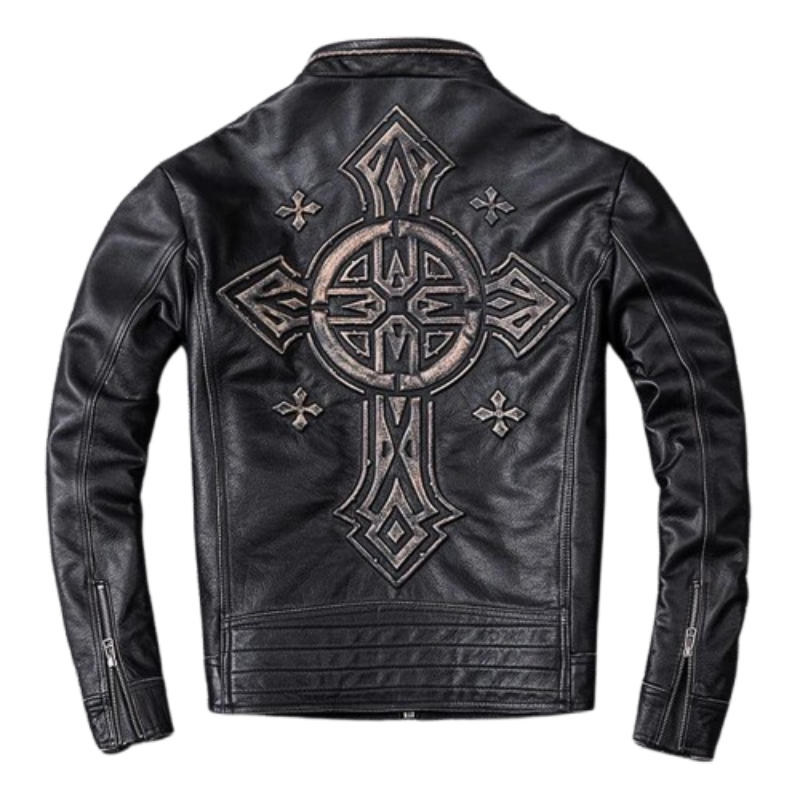 Jaqueta de Couro Genuino Masculina Original Preta Rocktude - Frente