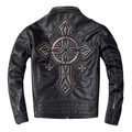 Jaqueta de Couro Genuino Masculina Original Preta Rocktude - Frente