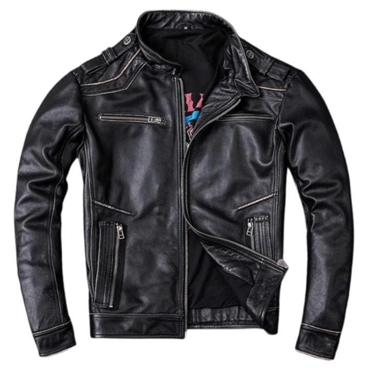 Jaqueta de Couro Genuino Masculina Original Rocktude - Detalhe