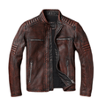 Jaqueta Couro Motorcycle Marrom Retro Masculina Rocktude - Frente