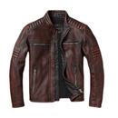Jaqueta Couro Motorcycle Marrom Retro Masculina Rocktude - Frente