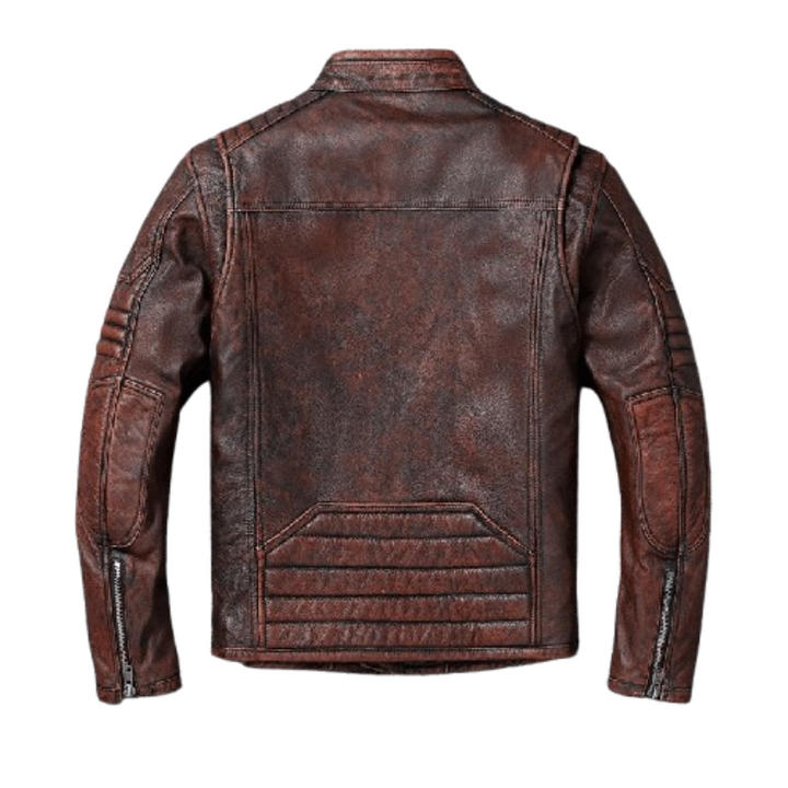 Jaqueta Couro Motorcycle Marrom Retro Masculina Rocktude - Lateral