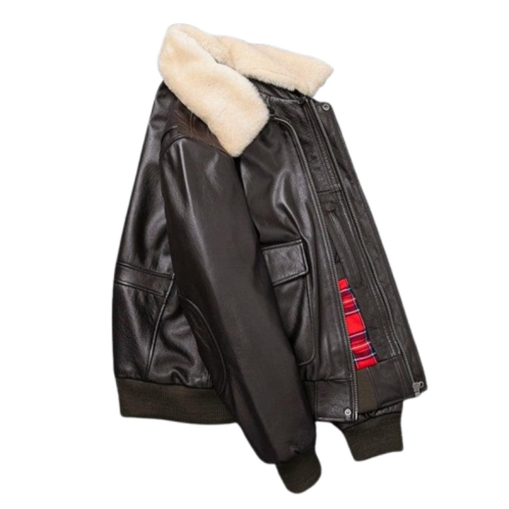 Jaqueta de Couro Air Force Gola de Lã