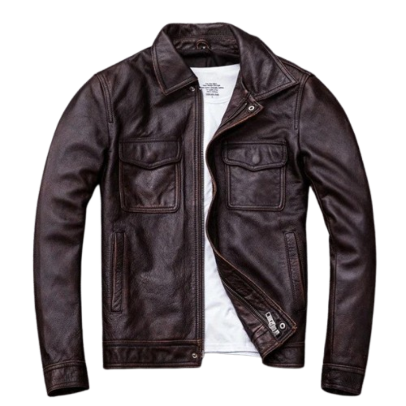 Jaqueta Couro Legitimo Vintage Masculina Rocktude - Frente