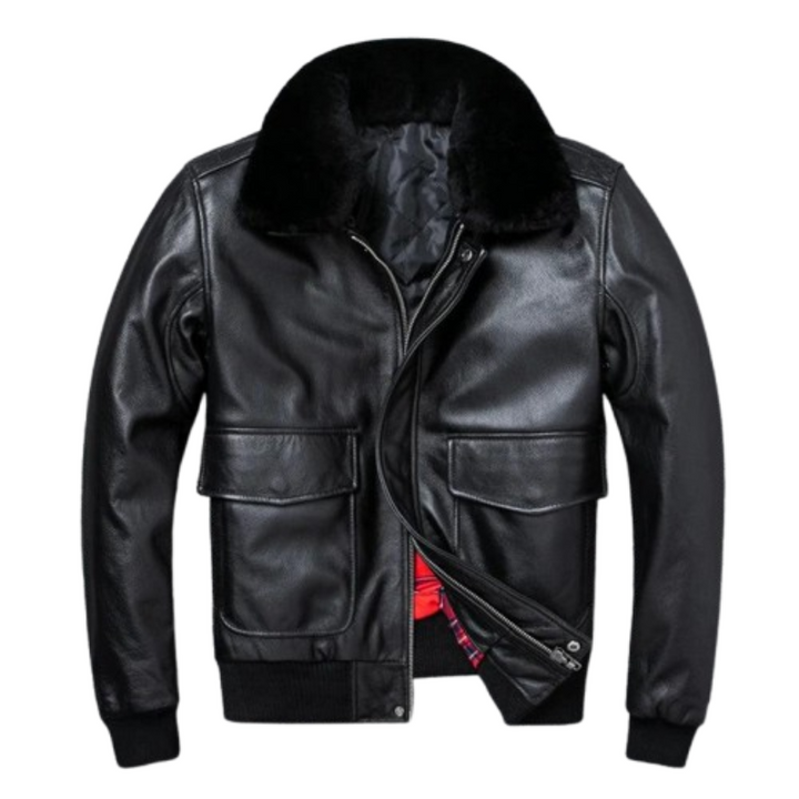 Jaqueta de Couro Air Force Gola de Lã